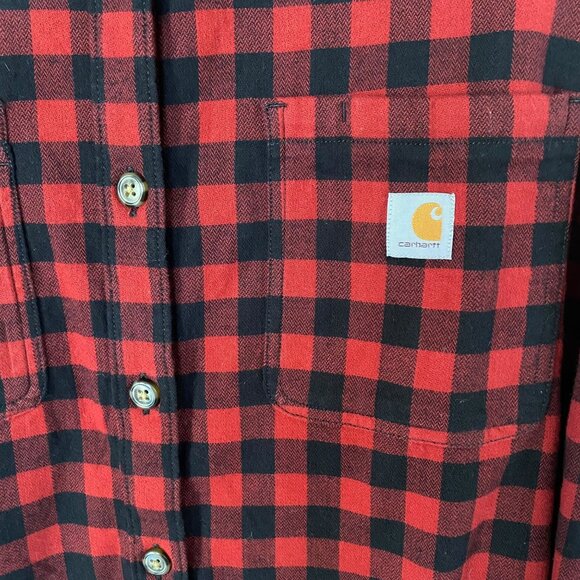 Carhartt Rugged Flex Mid-Weight Button-Up Flannel Shirt Red Black Womens Size 2X - Picture 8 of 13